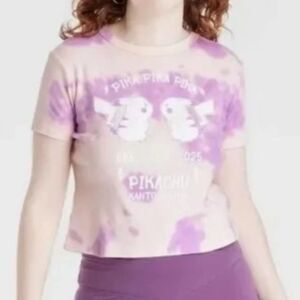 Pokemon pika Pikachu pink purple tie dye crop T-shirt top L